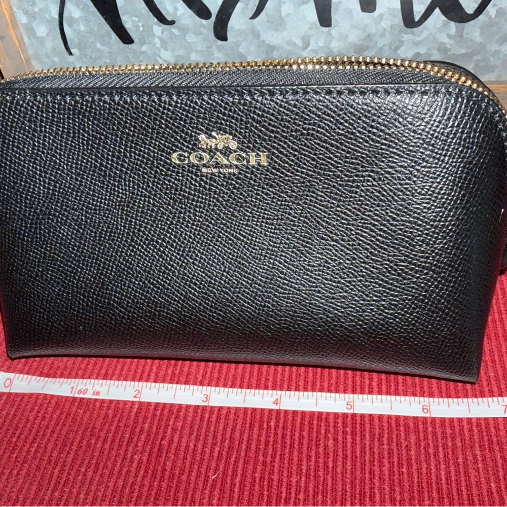 Coach Black Pebbled Leather Zip Pouch with Gold Logo - Picture 3 of 5